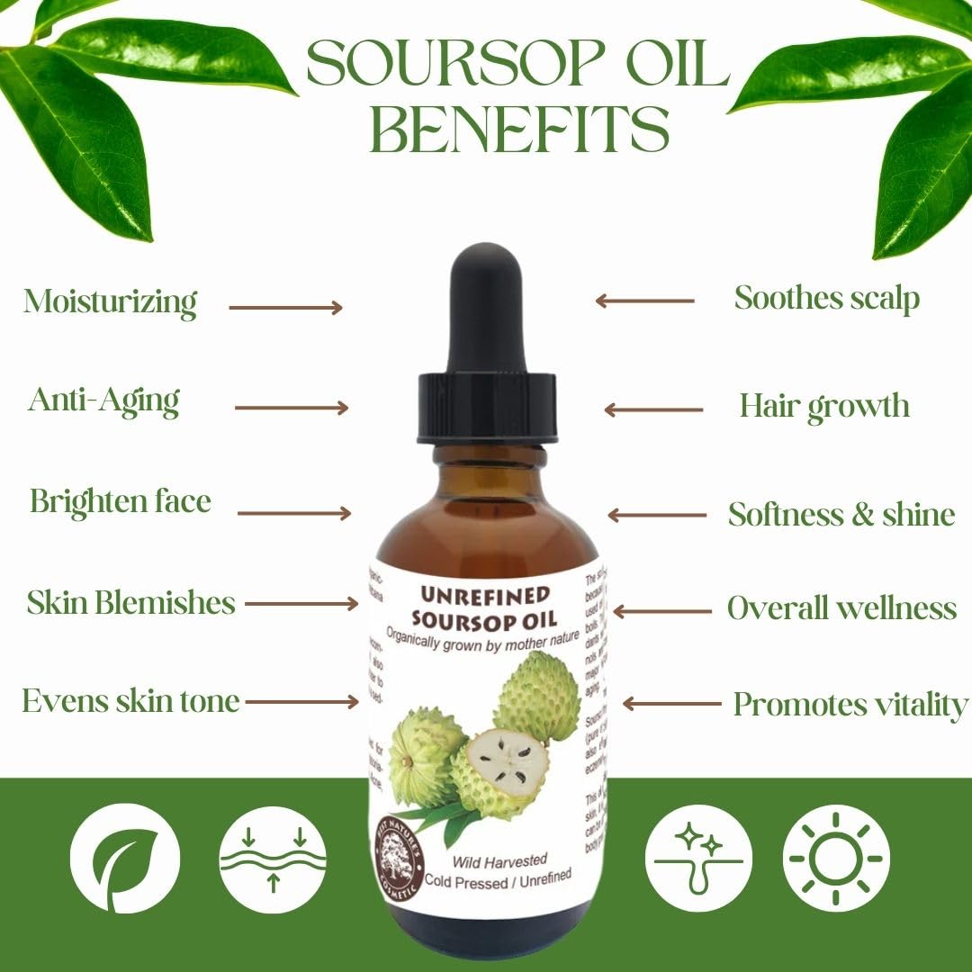 Best Nature's Cosmetics Organic Soursop Oil (Anona Muricata, Graviola, Guanabana) - Unrefined Soursop Oil, 100% Pure, Organic, Cold-Pressed - 2oz