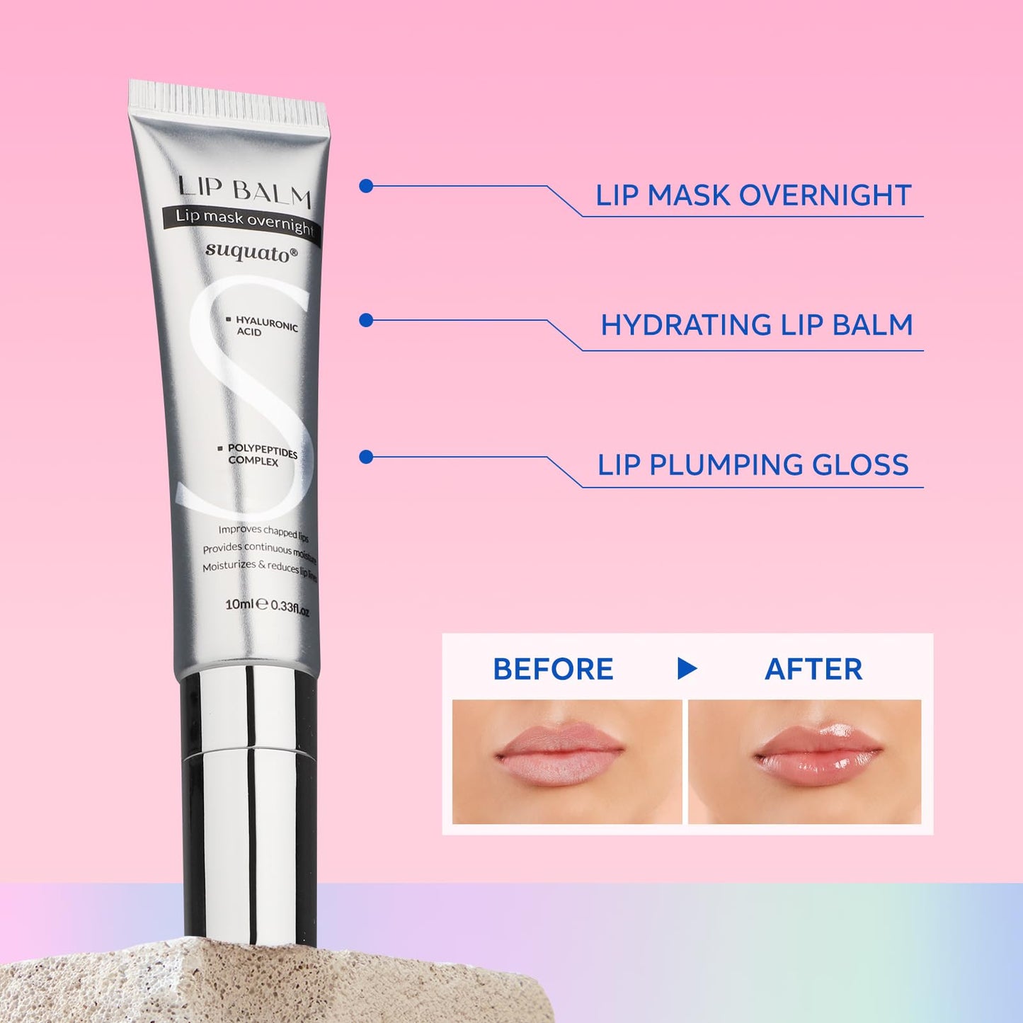 Peptide Lip Treatment Butter Balm: Mini Plumping Gloss Set for Dry Care, With Hyaluronic Acid and Mask Overnight for Glowy Skin, Travel Size Night