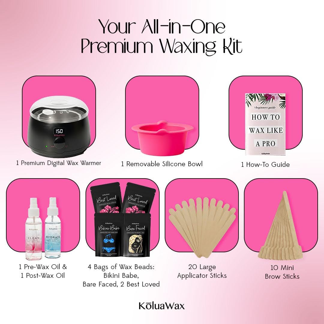 KoluaWax Premium Waxing Kit for Women - Hot Melt Hard Wax Warmer for Hair Removal, Eyebrow, Bikini, Legs, Face, Brazilian Wax - Machine, 4-Pack Beads Beauty and Personal Care KoluaWax