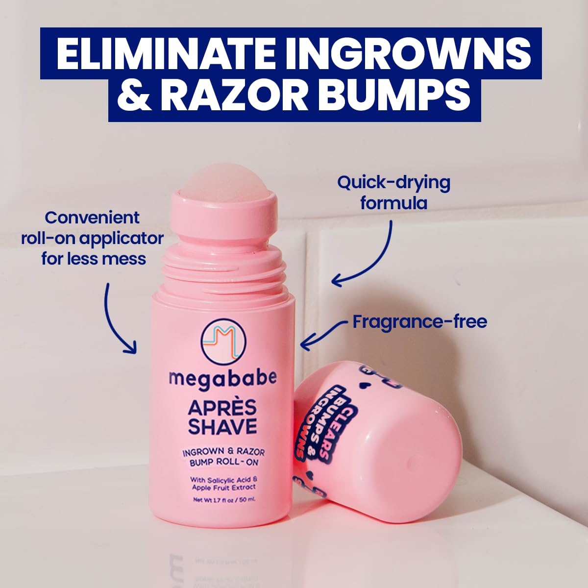 Megababe Mini Après Shave (1.7 fl oz) | Travel size post-Shave & Waxing | Vacation Essential | Ingrown Hair & Razor Bump Roll-On Treatment for Women | Beauty and Personal Care Megababe