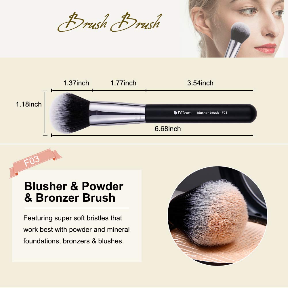 DUcare Makeup Brushes 3Pcs Foundation Contour Bronzer Brush,Concealer Brush,Blusher Powder Brush, Face Kabuki Travel Buffing Stippling Liquid Blending