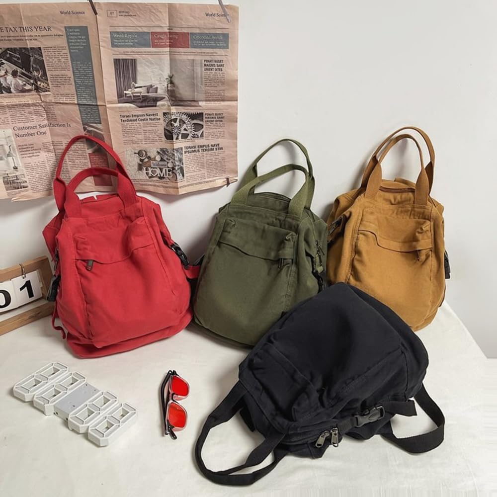 TUPIRIYN Canvas Backpack Purse for Women Large Size Tote Top Handle Bag Fashion Handbag Travel Rucksack Anti Theft (Green)