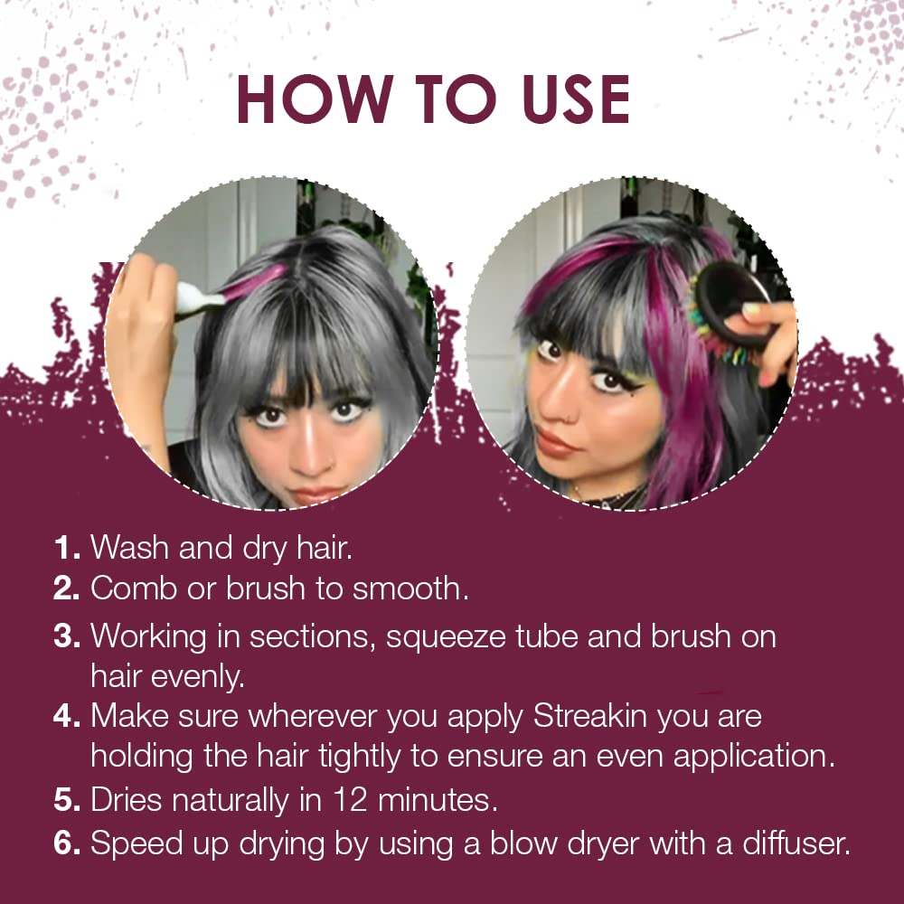 Punky Colour Streakin' Brush on Color Orchid, Temporary Hair Color Creme, Instant, DIY Hairstyle, Vibrant, Soft Hold, Men Women Kids, Easy-Squeeze