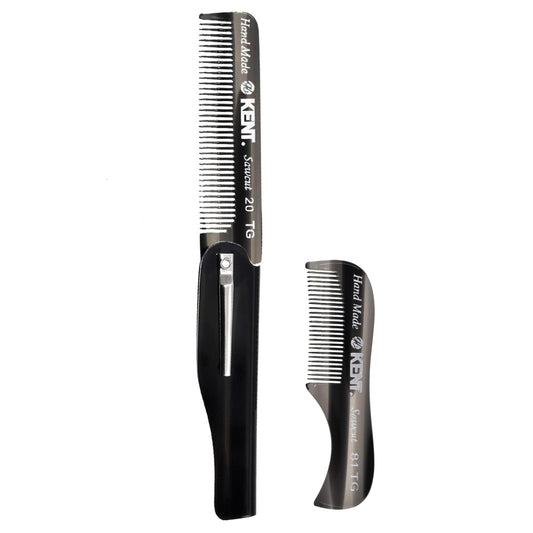 Kent 20T Handmade Fine Tooth Folding Comb + 81T Hand Made Pocket Comb for Beard and Mustache - Beard Growth/Fine Tooth Combs - Beard Straightener Beauty and Personal Care KENT