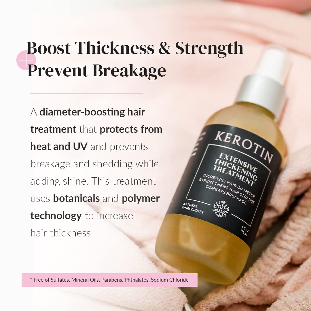 Kerotin Hair Thickening Spray with Keratin – Boosts Volume, Body & Shine for Fine & Thin Hair, Heat Protectant, Repair Mist, Sulfate & Cruelty-Free, Made in USA