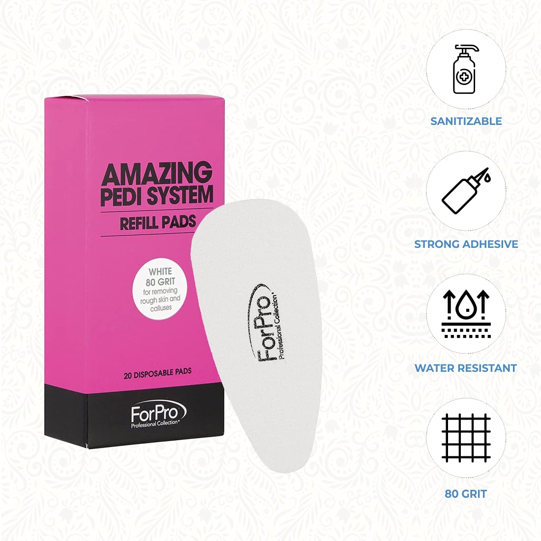 ForPro Professional Collection Amazing Pedi System Refill Strips, White, 80 Grit, Pedicure File Refills, 5” L x 2.5” W, 20-Count