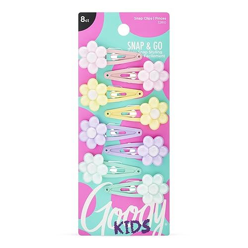 Goody Kids Mini Epoxy Contour Snap Clips - 8 Count, Daisy Charm - Just Snap Into Place - Suitable for All Hair Types - Pain-Free Hair Accessories