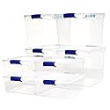 HOMZ Secure Latch, Clear Plastic Storage Organizer Bins, 31 Quart (4-Pack) & 15.5 Quart (4-Pack), Blue Latches - Stackable Organizing Containers…