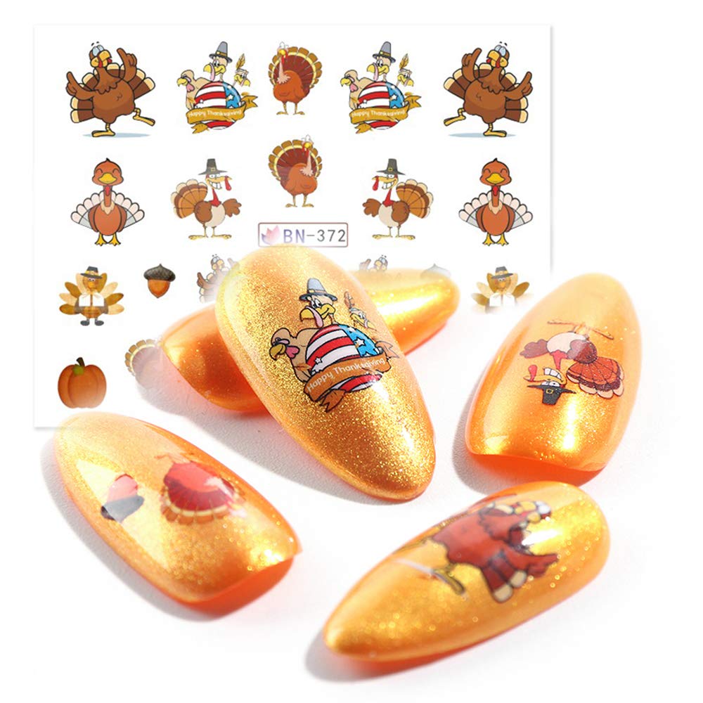 Fall Nail Stickers Autumn Maple Leaf Nail Art Decals Thanksgiving Day Water Decal Transfer Slider Set Turkey Pumpkin Nail Art Foil Stickers Nail