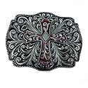 DT Vintage Cross Belt Buckle，Western Cowboy/cowgirl,Birthday,Christmas Day, Father's Day Gifts (red)