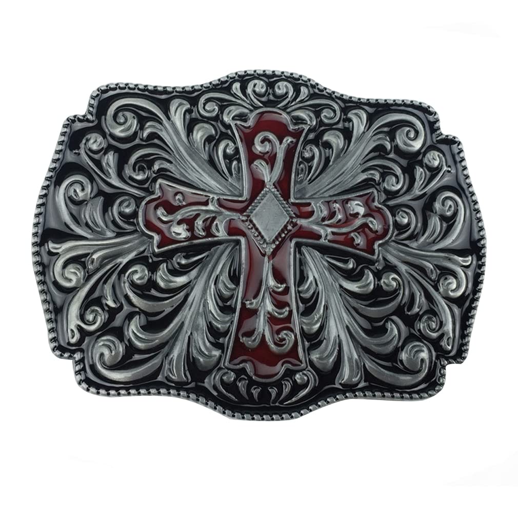 DT Vintage Cross Belt Buckle，Western Cowboy/cowgirl,Birthday,Christmas Day, Father's Day Gifts (red)