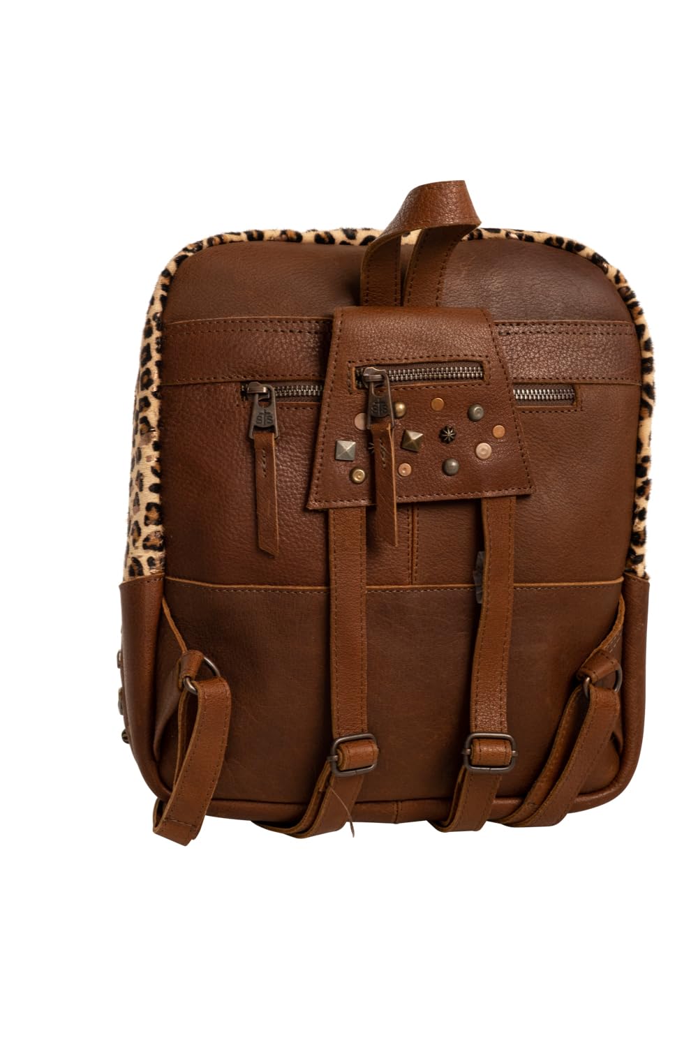 STS Ranchwear Womens Great Plains Mini Leopard Print/Brown Leather Backpack OS