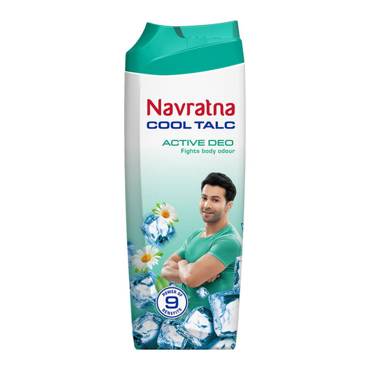 Navratna Cool Talc Active Deo - Talcum Powder - Body Odour Protection & Strong Cooling Effect - Long Lasting Freshness & Fragrance, 400gm Beauty and Personal Care Navratna