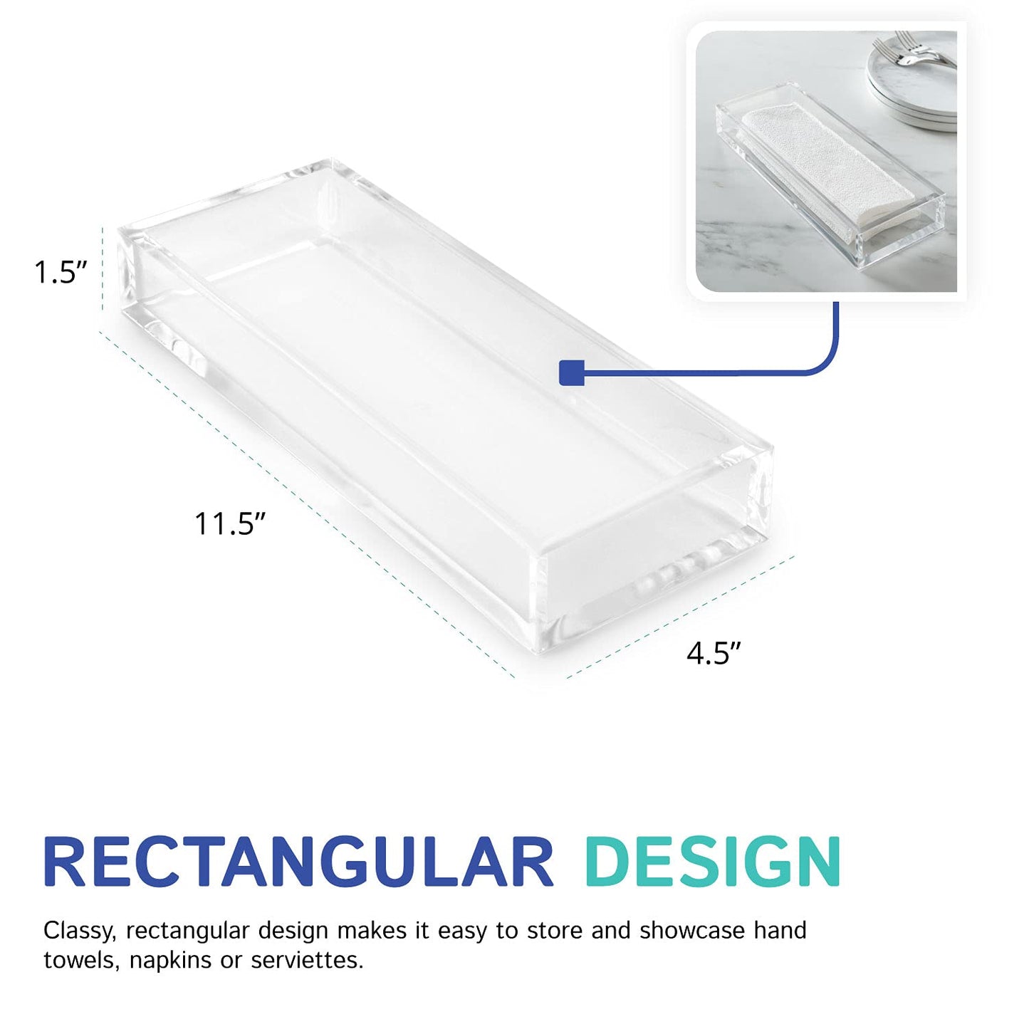 Huang Acrylic Clear Hand Towel Tray 11"x4" (10.5"x3.5" Internal) | for Bathrooms, Kitchens, Hosting, Picnics, Parties | Long Lasting Premium Acrylic…