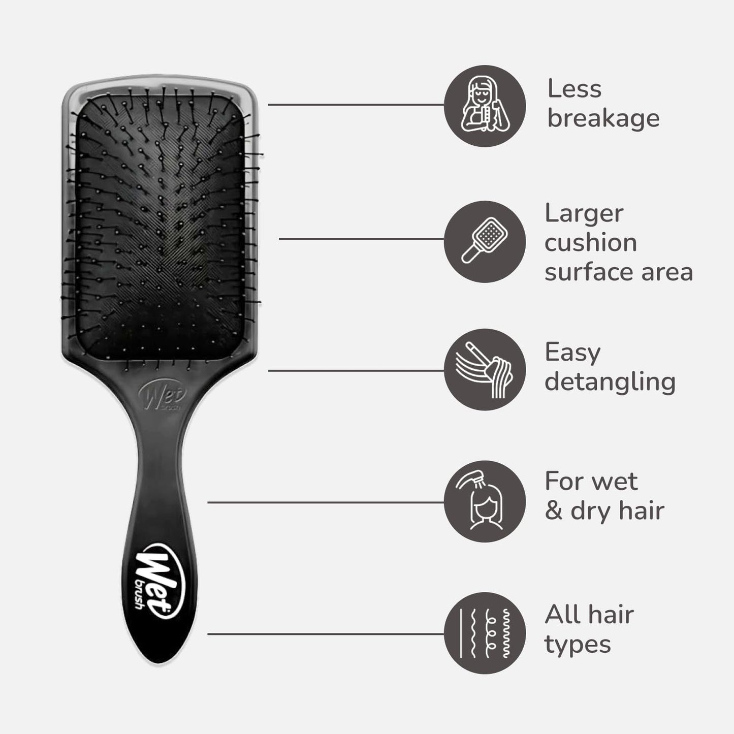 Wet Brush Paddle Detangler Hair Brush, Black, Ultra-Soft IntelliFlex Bristles with AquaVent Design, Great For Treatment & Mask Application, Women