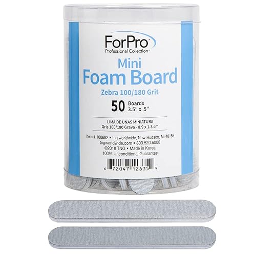 ForPro Professional Collection Mini Foam Board, Zebra, 100/180 Grit, Double-Sided Manicure Nail File, 3.5” L x .5” W, 50-Count