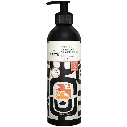 AYÉYA Liquid African Black Soap - Honor | Cedarwood, Patchouli & Moringa | Firming Face & Body Wash for Mature, Textured & Aging Skin | Anti-Aging