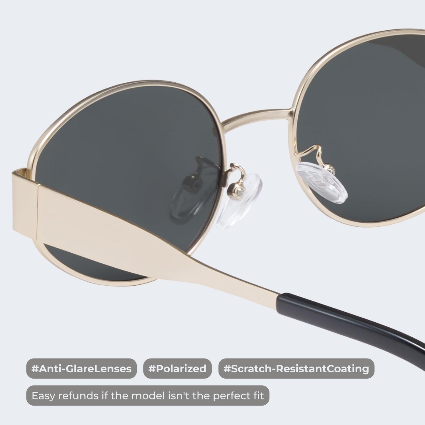 livho Retro Polarized Sunglasses - UV400 Protection, Oval Shape, Metal Frames - Matching Soft Case Inlcuded