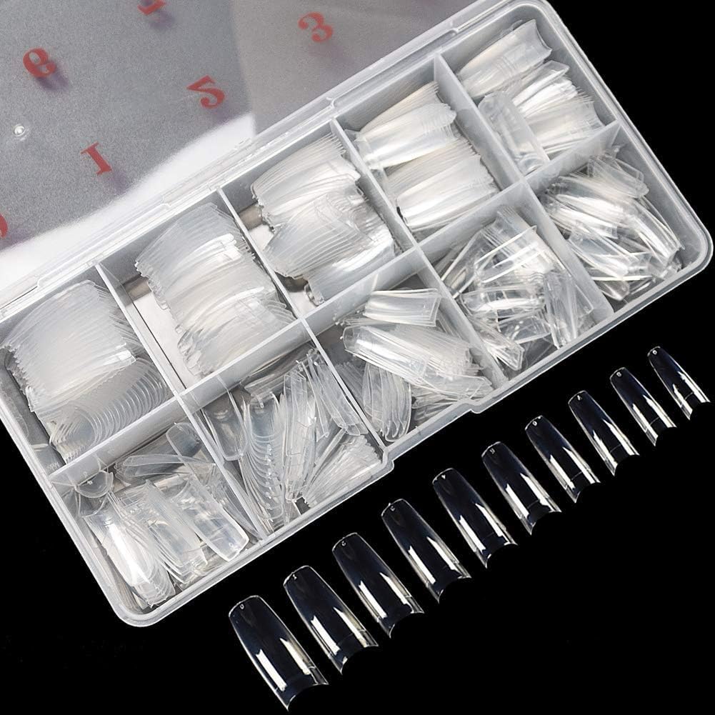 krofaue 500PCS Clear False Nails Tips - Half Cover Lady French Style Acrylic Artificial Tip Manicure with Box of 10 Sizes for Nail Tips Art Salons