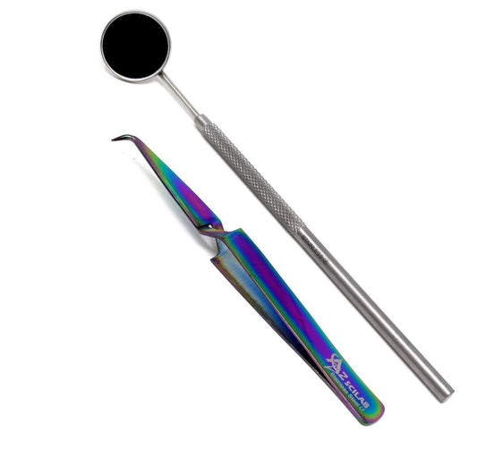 Stainless Steel 3D 5D 6D Volume False Eyelash Extension Tweezers X Type Right Angle 90 Degree, Self Retracting, Multi Rainbow Color, With Free Mirror Beauty and Personal Care A2Z SCILAB