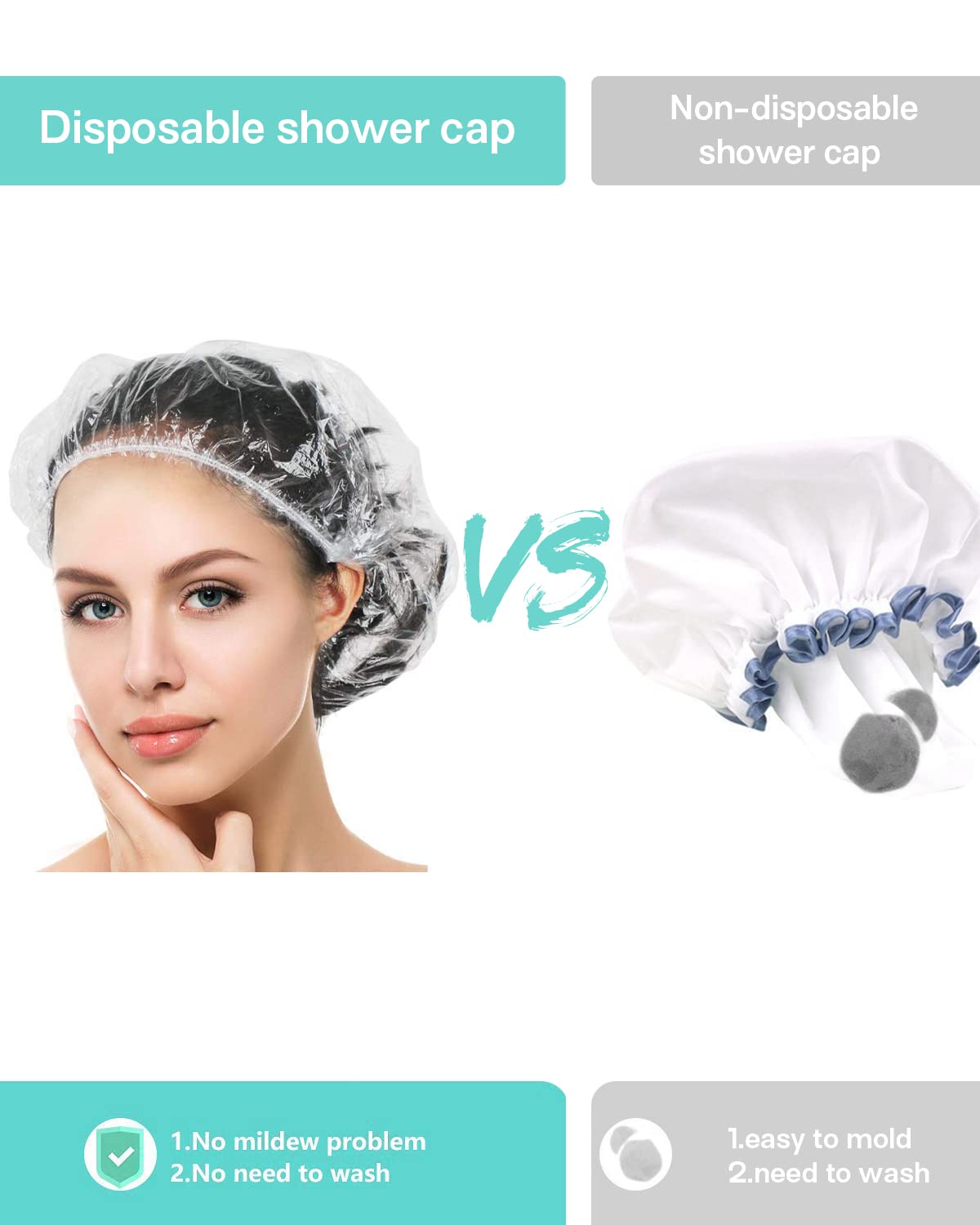 Auban 50 PCS Shower Cap Disposable,Bath Caps Larger Thick Clear Waterproof Plastic Elastic Hair Bath Caps For Women Hotel Travel Essentials