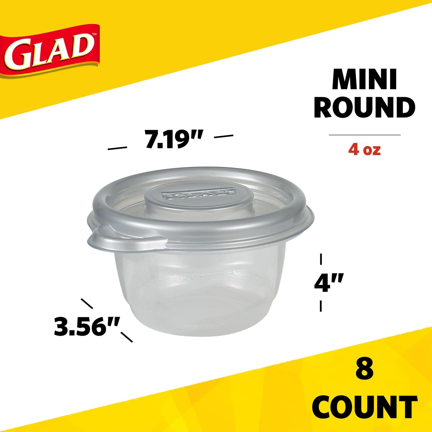 Glad GladWare Home Mini Round Food Storage Containers - Small Meal Container Holds up to 4 Ounces of Food - Lock Tight Seal, 8 Count