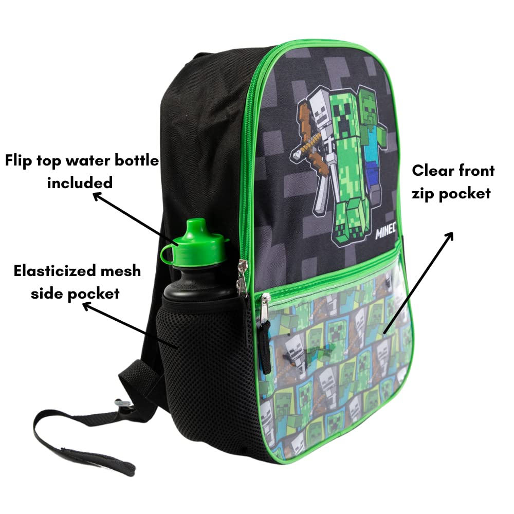 BIOWORLD Unisex Minecraft 5-Piece School Backpack Set (Little Kid/Big Kid), Green, One size