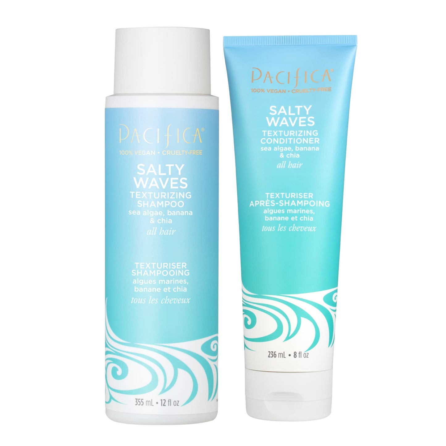 Pacifica Beauty Salty Waves Texturizing Shampoo + Texturizing Conditioner | For All Hair Types | Perfect and Effortless Beach Hair | 100% Vegan