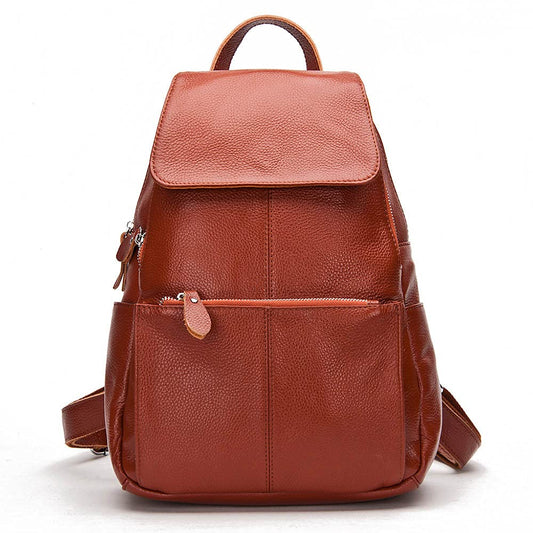 15 Colors Real Soft 100% Genuine Leather Women Backpack Fashion Ladies Travel Bag Preppy Style For Woman (Brown)