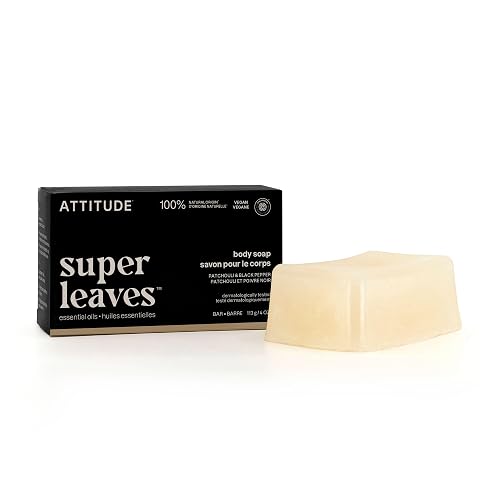 ATTITUDE Body Soap Bar, Natural Origin, Protects and Softens Dry Skin, Coconut & Olive Oils, For Men and Women, EWG verified & Vegan, Patchouli