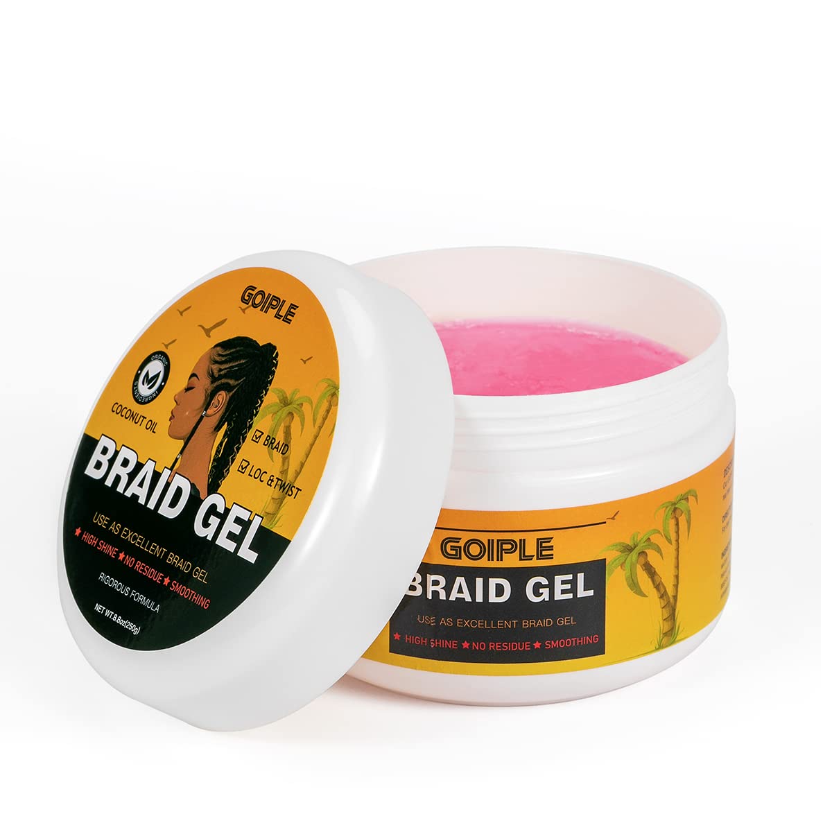 Goiple Strong Hold Braid Gel Good for Twist, Locs, Braids, Edge No Flake Extra Hold High Shine Braiding Gel & Edge Control 8.8oz with Hair Combs