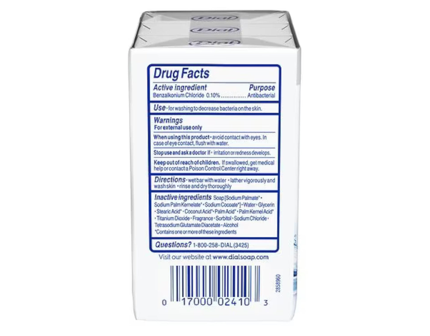 Dial Antibacterial Bar Soap, Refresh & Renew, White, 3-4 OZ Soap Bars - 2 Pack