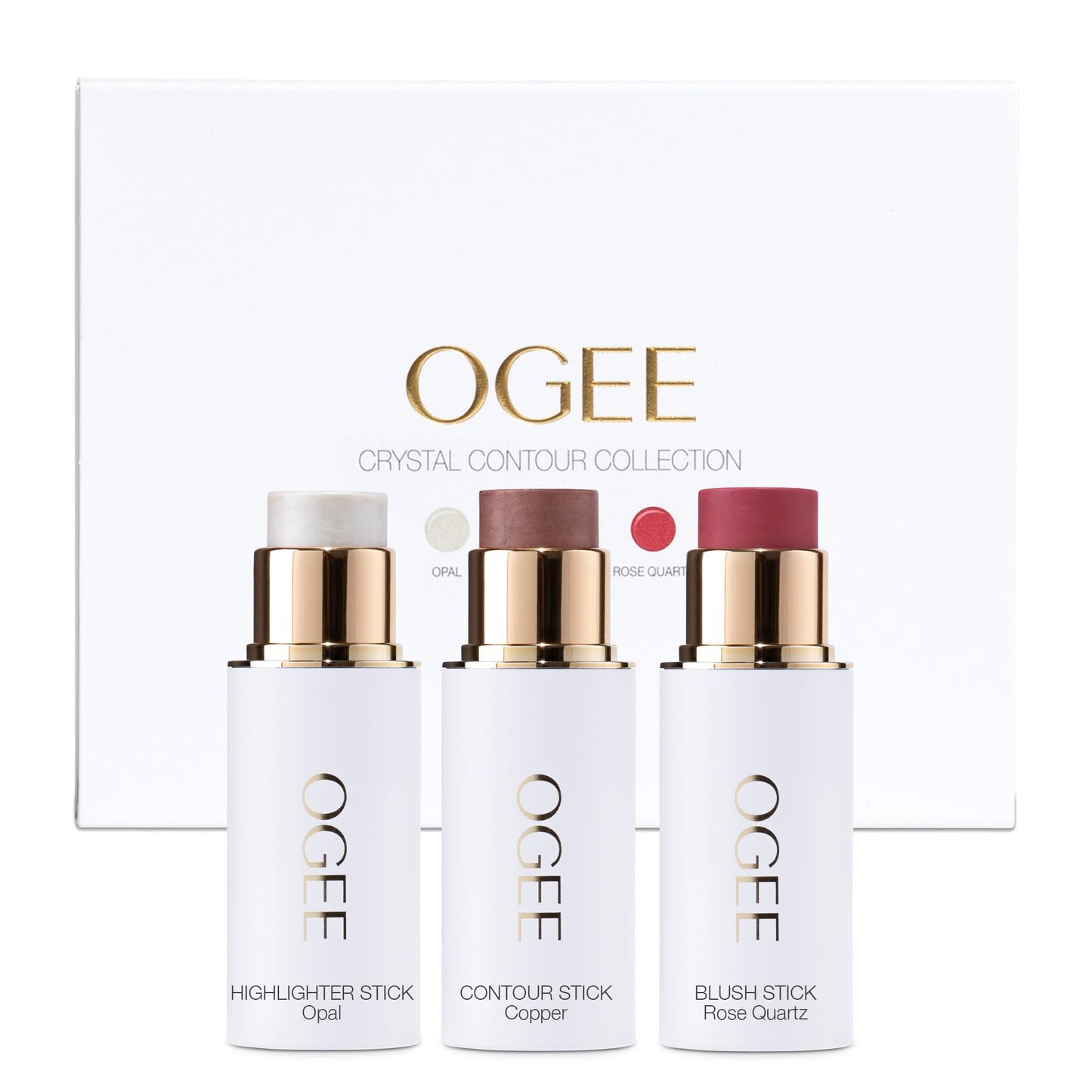 Ogee Face Stick Crystal Collection Trio - Contour Stick Makeup Collection - Certified Organic Contour Palette - Includes Bronzer Stick, Blush Stick