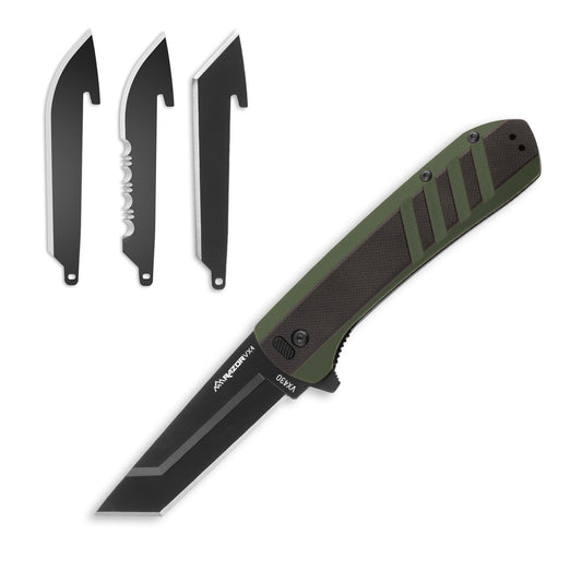 OUTDOOR EDGE Razor VX4 - 3" Replaceable Blade Folding Knife - Black Tanto Blade - Black G10 Over Green Handle - Reversible Clip - EDC, Outdoor Beauty and Personal Care OUTDOOR EDGE