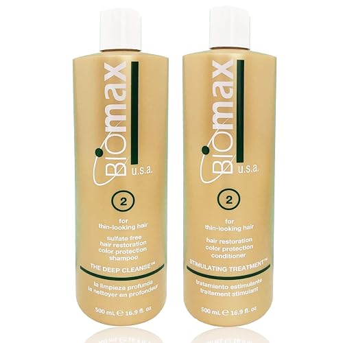 Biomax Deep Cleanse Hair Restoration Shampoo & Stimulating Treatment Color Protection Conditioner No.2 for Thin-Looking Hair, Remove Build-up