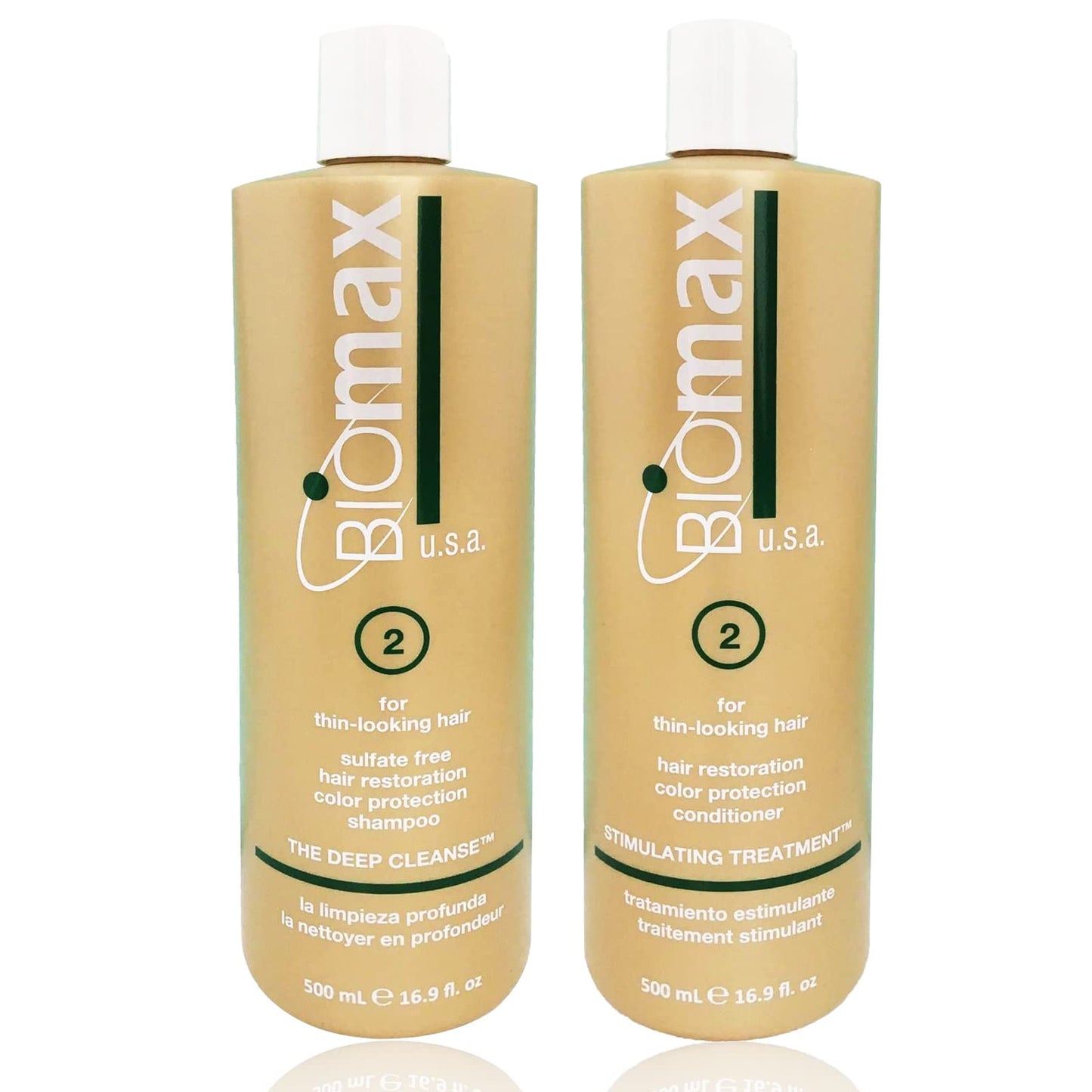 Biomax Deep Cleanse Hair Restoration Shampoo & Stimulating Treatment Color Protection Conditioner No.2 for Thin-Looking Hair, Remove Build-up