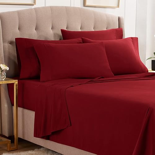 Empyrean Queen Sheets Set - 110 GSM 6 Piece Bed Sheets for Queen Size Bed, Double Brushed Queen Size Sheets, Soft Bedding Sheets & Pillowcases -