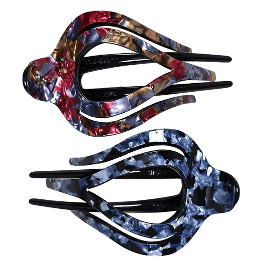 Yusier 2pcs Heart Duckbill Clip French Curved Flat Hair Clip Non-Slip Barrettes for Thick Hair Bun Hair Clip Unique Hair Accessories for Women (Rock