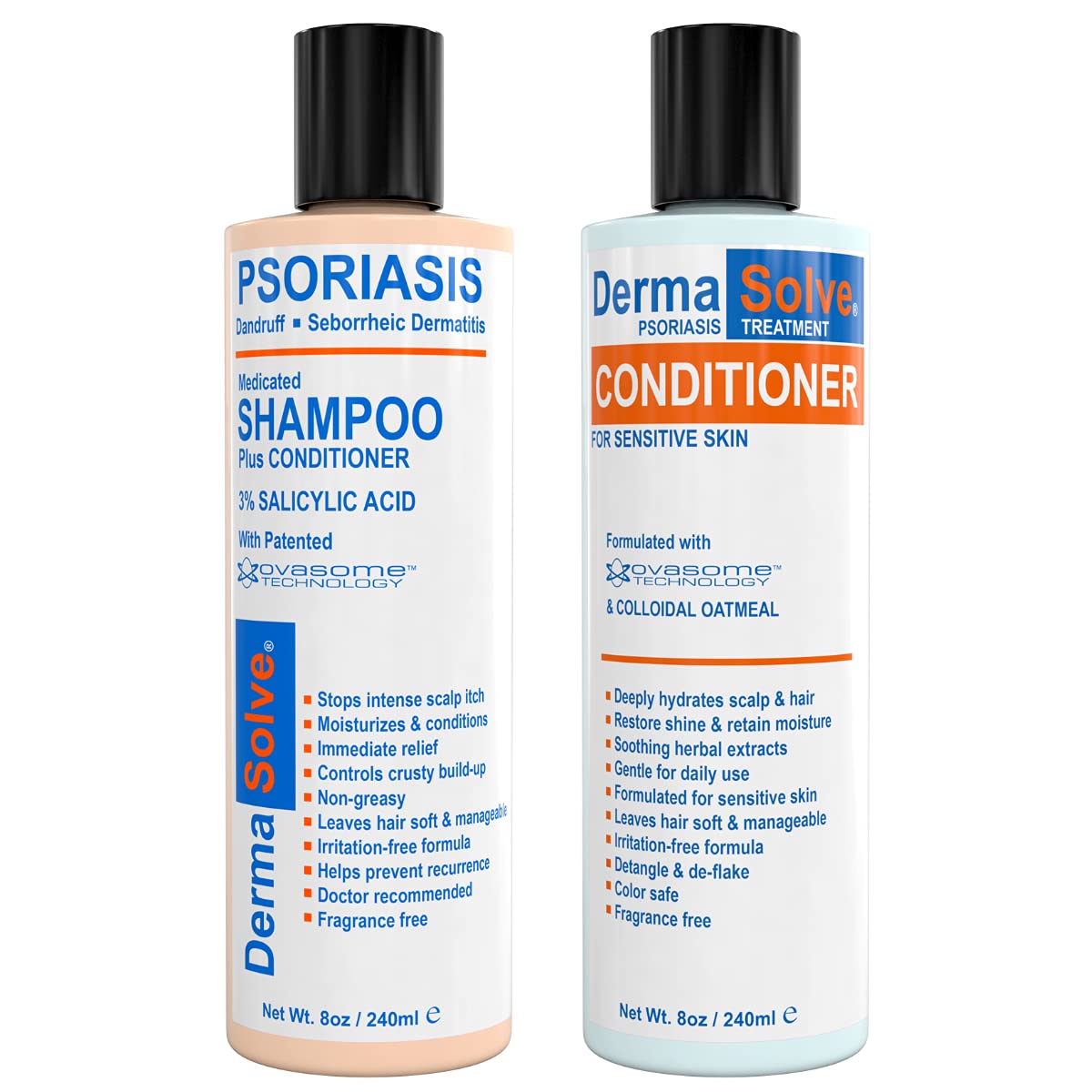DermaSolve Scalp Psoriasis & Dandruff free Medicated Shampoo with Conditioner, Ultimate Seborrheic Dermatitis Treatment for Itchy, Flakey Scalp