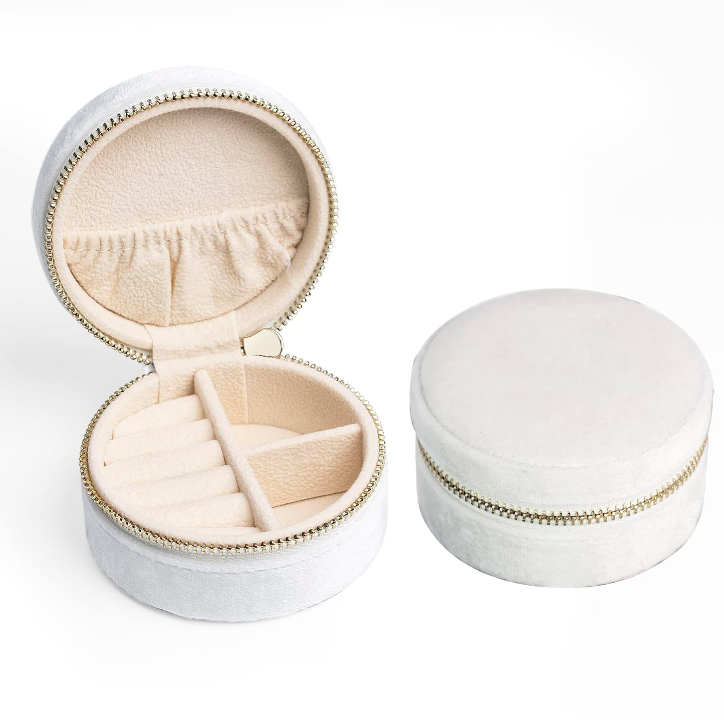 SoleGood Plush Velvet Small Jewelry Box Necklace Ring Storage Organizer Mini Jewelry case Jewelry Travel Organizer for Women Girls (Pearl white)