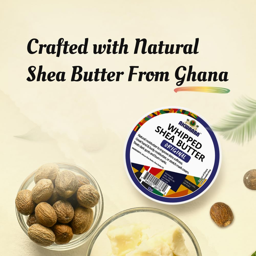 AKWAABA Whipped Shea Butter (Baby Powder) - Nourishes & Moisturizes | Made with Shea Butter | No Dyes & Parabens | 12 oz / 340 g