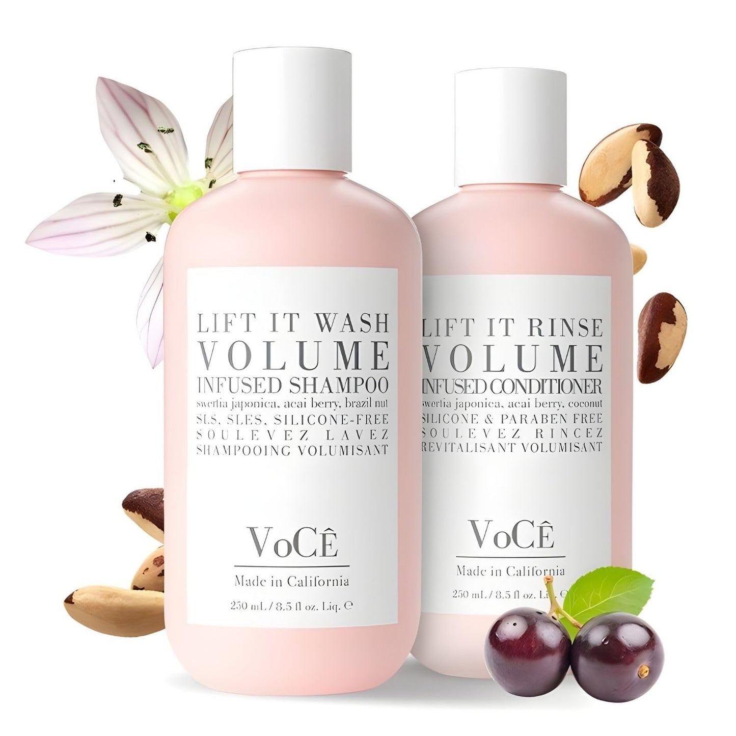 VoCÊ Haircare Volume Shampoo & Conditioner Bundle | Lift it Wash & Rinse Duo for Fine to Medium Hair, Volumizing with Swertia Japonica, Brazil Nut Oil