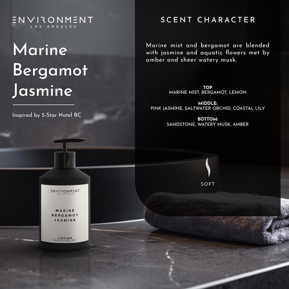 ENVIRONMENT Inspired by 5-Star Resort RC Lotion, 300ml Luxury Scented Lotion (Marine | Bergamot | Jasmine) Bathroom Luxury, Men & Women High-End Body
