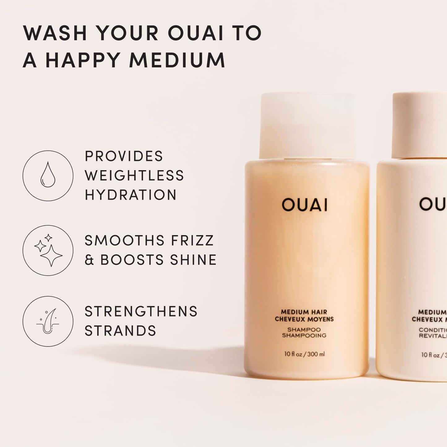 OUAI Medium Hair Shampoo and Conditioner Set - Sulfate-Free Shampoo and Conditioner for Women & Men - Made with Keratin, Shea Butter & Avocado Oil