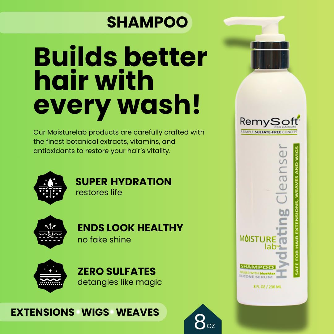 RemySoft Sulfate-Free Detangling Duo: Hydrating Shampoo + Recovery Conditioner for Human & Synthetic Extensions Wigs Weaves Lace Fronts - Moisturelab