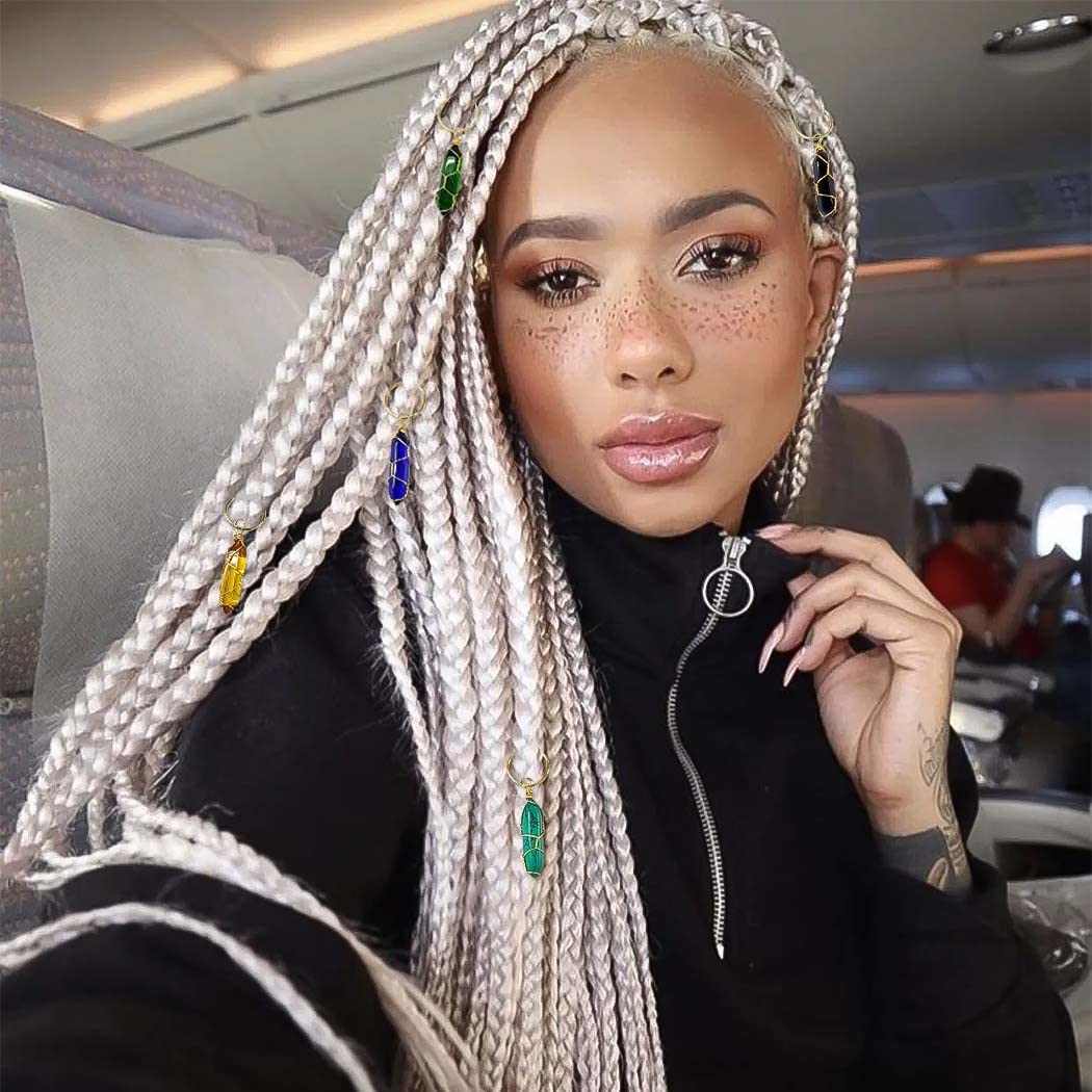 Formery Hair Crystals Locs Natural Stone Gems Braid Jewelry Dread Crystal Charms Accessories for Black Women (5PCS)