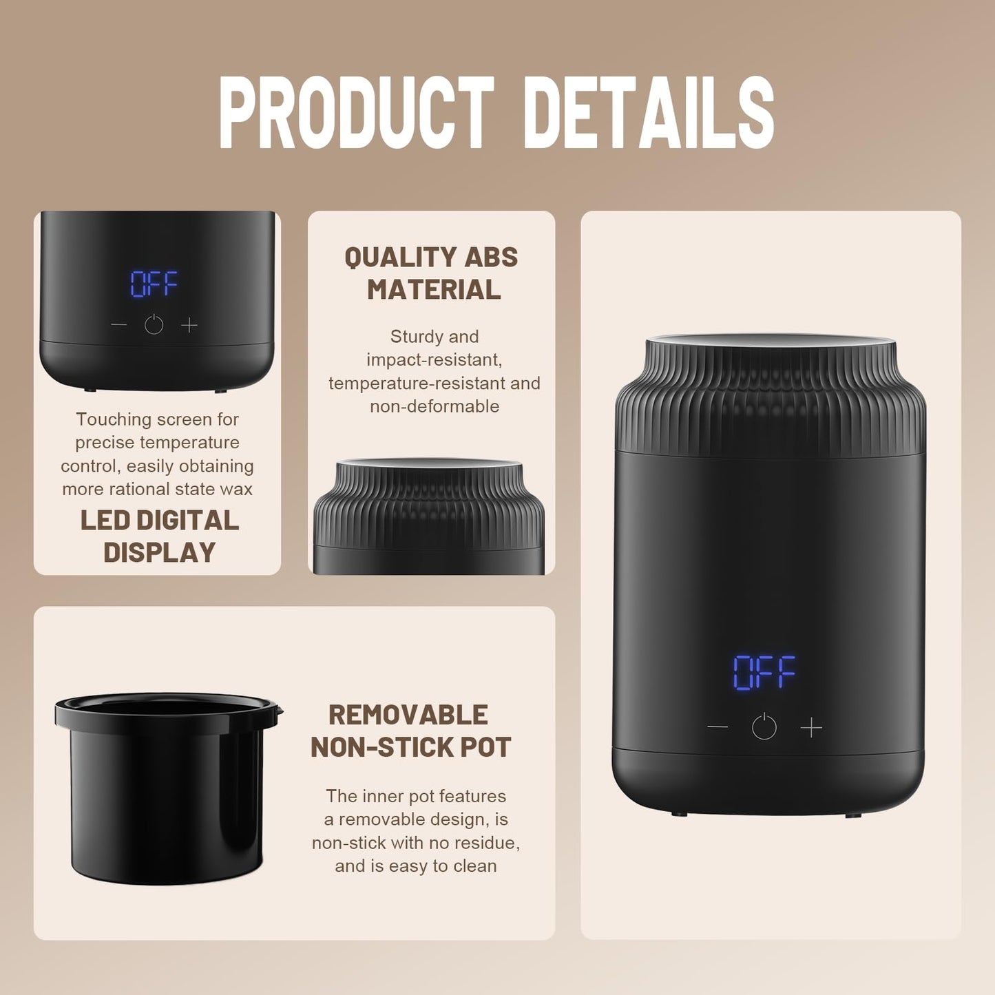 Mini Wax Warmer for Hair Removal, Digital Temperature Display Wax Pot Warmer with Non-Stick Inner Pan, Wax Melt Machine for Full Body Legs Face Beauty and Personal Care Wokyo