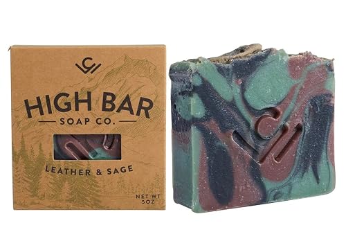 COLE WHEELER High Bar Soap for Men - Luxury Natural Exfoliating & Moisturizing, Vegan, Animal Fat Free, Unisex Body Soap, 5-Ounces, Leather & Sage