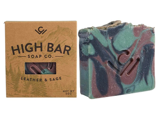 COLE WHEELER High Bar Soap for Men - Luxury Natural Exfoliating & Moisturizing, Vegan, Animal Fat Free, Unisex Body Soap, 5-Ounces, Leather & Sage
