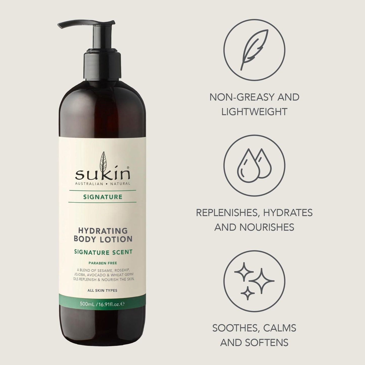 Sukin Signature Body Lotion - Hydrating Moisturizer for Dry Skin with Aloe Vera, Shea Butter, and Rosehip Oil, 16.9 Fl Oz